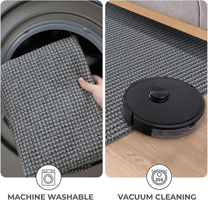 KOZYFLY Boho Rugs for Entryway Rugs 4x6 ft Washable Area Rugs Rubber Backed Living Room Rugs Braided Woven Cotton blend Indoor Outdoor Floor Carpet for Dining Room Living Room Bedroom, Dark Grey