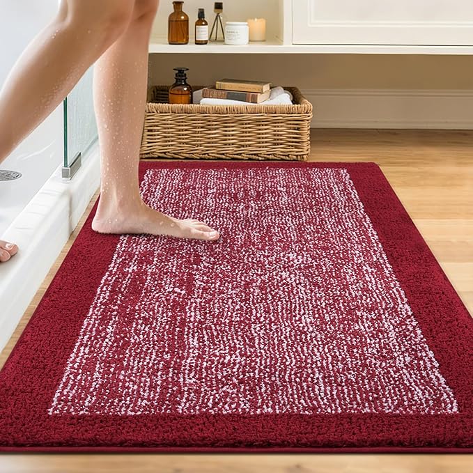 48x32 Large Bathroom Rugs Washable Non Slip, Red Bath Mat for Bathroom Floor Tub, Soft Absorbent Quick Dry Mats for Shower, Bathtub,Home Decor