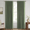 MIULEE 100% Blackout Linen Curtains for Bedroom, Olive Green Solid Luxury Decor Thermal Insulation Room Darkening Drapes for Living Room Nursery Back Tab Rod Pocket 42 x 72 Inches, 2 Panels