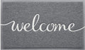 BeneathYourFeet Door Mat, Welcome Mat Low Profile Floor Mat Front Doormat Indoor and Outdoor Doormat Non Slip Rugs for Entryway, Patio, High Traffic Areas (32"x20", Grey-Welcome)