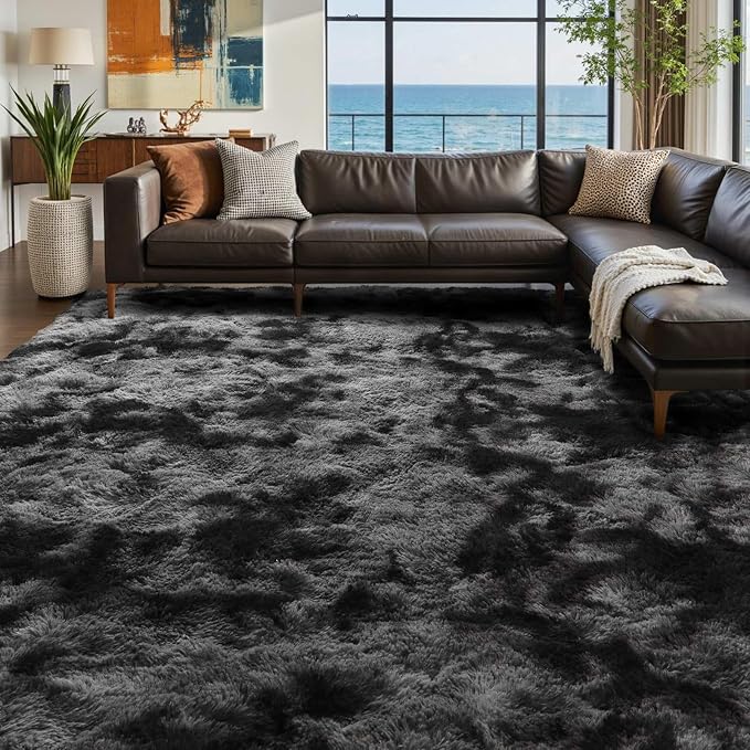10x14 Ft Extra Large Shag Rugs for Living Room, Ultra Soft Fluffy Furry Area Rugs for Bedroom Indoor Floor, Aesthetic Carpet for Kids Home Decor (Dark Grey)