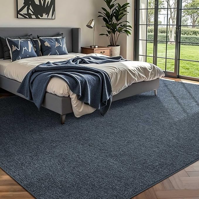 FinRèc Low Pile 6x9 Washable Area Rugs for Bedroom Living Room, Thin Rug Solid Color, Non-Slip Carpet Indoor for Home Decor (Navy Blue)