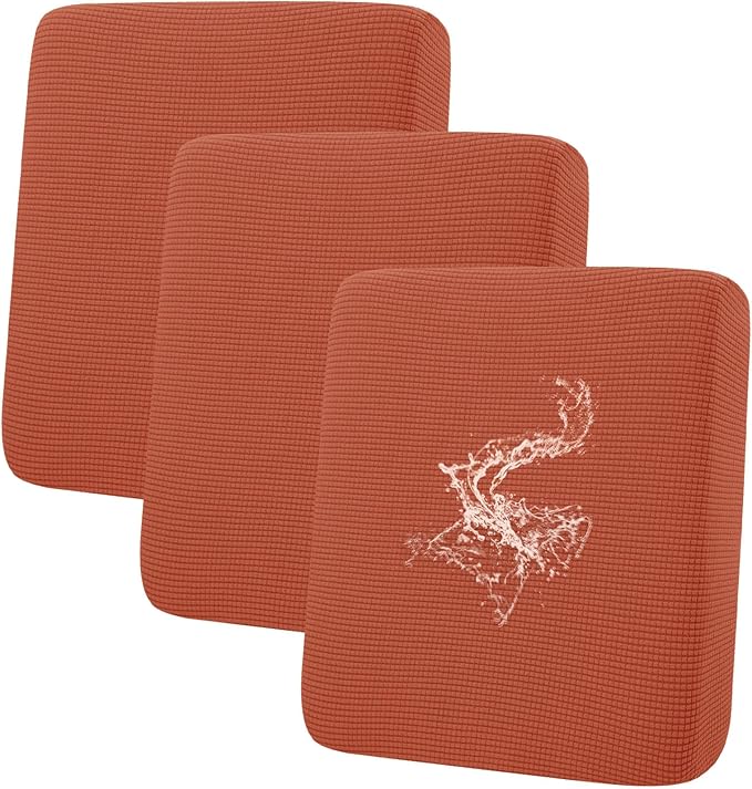 hyha Waterproof Couch Cushion Covers for Pets, Non Slip Sofa Seat Cover for Dogs Washable, Soft Thick Stretch Jacquard Fabric, Sofa Slipcovers with Elastic Bottom (3 Pieces, Rust)