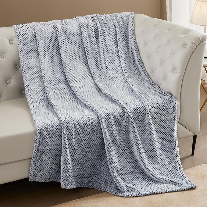 Exclusivo Mezcla Fleece Bed Blanket Queen Size, Super Soft and Warm Blankets for Couch, Sofa and Bed Waffle Textured, Cozy, Fuzzy and Lightweight (Heather Navy Blue, 90x90 Inches)