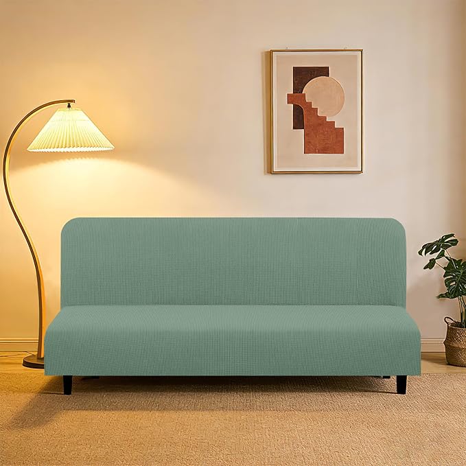 U-NICE HOME Stretch Futon Cover Armless Bed Slipcover - Soft Jacquard Fabric Washable for Pet Friendly, Cyan