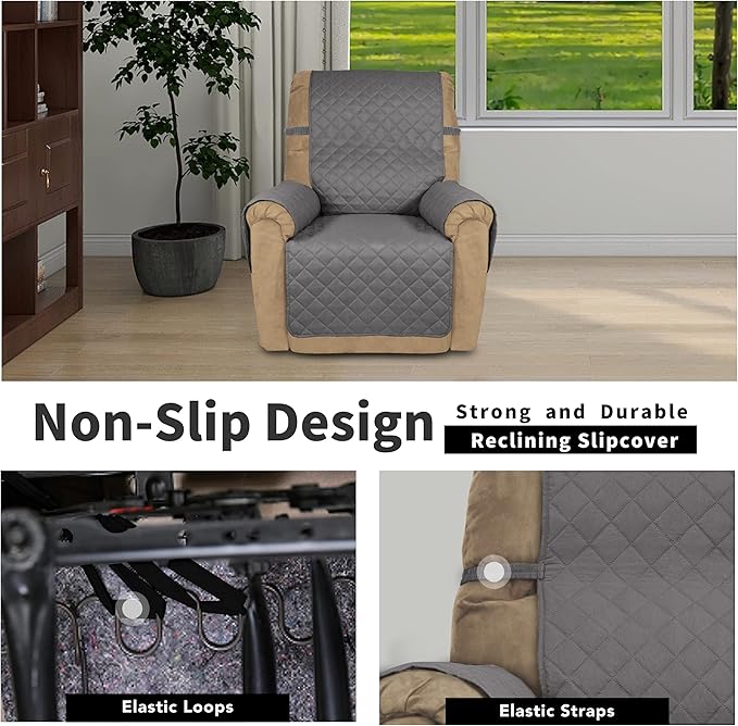 Easy-Going Recliner Chair Slipcover Reversible Sofa Cover Water Resistant Couch Cover Furniture Protector with Elastic Straps for Pets Dog (Recliner 22 inch, Gray/Gray)
