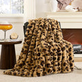 Cozy Bliss Cheetah Leopard Print Faux Fur Throw for Couch, Fuzzy Soft Plush Thick Bubble Blanket for Sofa Bedroom Living Room, 50x60 Inches Brown