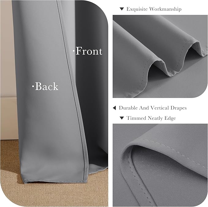 PONY DANCE Kitchen Curtains 36 inches Length - Half Curtain Tiers for Windows Decoration Rod Pocket Drapes Light Block for Kitchen/Bathroom, 42 W x 36 L, Silver Grey, Pack-2