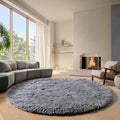 ONASAR Grey Round Rugs 7ft for Living Room, Fluffy Bedroom Circle Area Rug, Soft Plush Shaggy Carpet for Kids Girls Boys Teen Nursery Dorm Classroom Playroom Home Decor Aesthetic