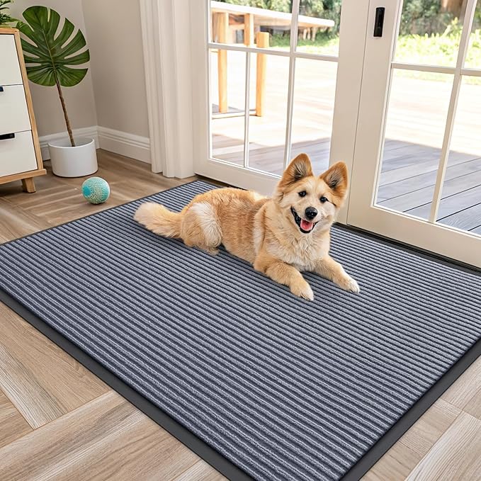 OLANLY Front Door Mat Indoor Outdoor Entrance, Waterproof Heavy Duty Doormat, Fade Resistant, Low Profile, Easy Clean Patio Porch Welcome Floor Mats for Entry, 47x30, Ash Grey