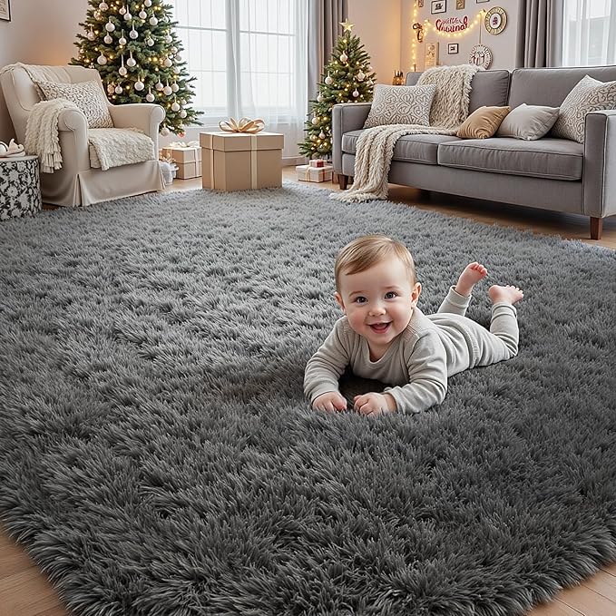 4x6 Area Rugs for Living Room Rug: Soft Fluffy Shag Gray Rugs for Bedroom, Non-Slip Large Fuzzy Plush Rug Indoor Floor Carpet for Nursery Kids Boys Girls Room, Dorms, Playroom, Modern Home Decor