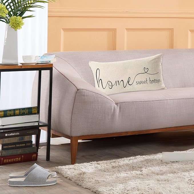 MFGNEH Home Sweet Home Quotes Farmhouse Pillow Covers 12x20 Inch,Farmhouse Decorative Lumbar Throw Pillow Case Cushion Cover,Housewarming Gift