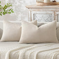MIULEE Pack of 2 Lumbar Couch Throw Pillow Covers 20x12 Inch Neutral Beige Modern Boho Accent Decorative Pillow Covers Soft Chenille Farmhouse Cushion Covers for Home Decor Bed Sofa Living Room