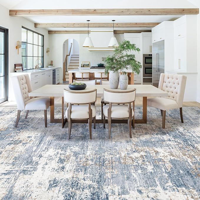 XLUEZ 10x14 Area Rugs for Living Room, Washable Modern Abstract Large Area Rug Neutral Soft Non Slip Kids Rug Stain Resistant Indoor Carpet for Bedroom Dining Room Playroom Home Office(Blue, 10'x14')