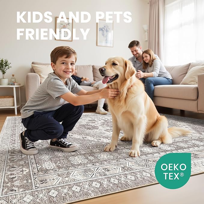 zesthome 2x3 Entryway Rug, Soft Washable Rugs, Non Slip Area Rug, Stain Resistant Low Pile Rugs for Bedroom, Vintage Rug for Door Mat, Kitchen (Brown/Beige,2'x3')