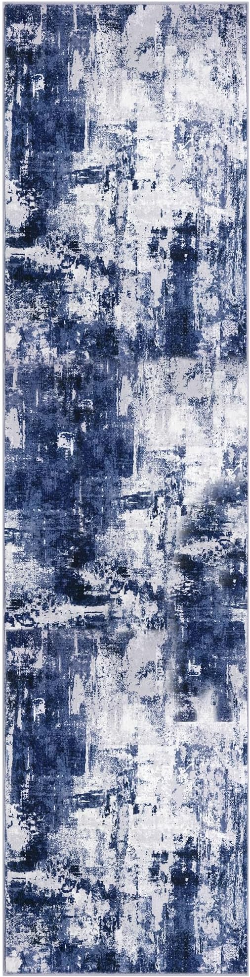 KOZYFLY Modern Abstract Rug Runner for Hallway 2x8 Navy Blue Kitchen Runner Rug Non Skid Washable Carpet Runner Laundry Room Mat Soft Fluffy Low Pile Rug for Hallway Entryway Bathroom