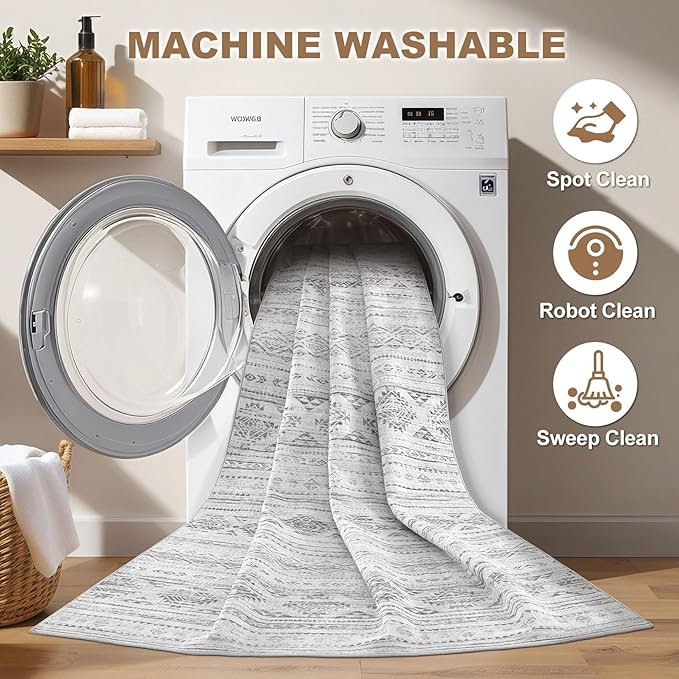 Nakagishi 5x7 Area Rugs Living Room: Washable Boho Large Neutral Soft Farmhouse Rug Stain Resistant Modern Indoor Floor Non-Slip Carpet for Bedroom Nursery Kids Office Dining Room Dorm - Dark Grey