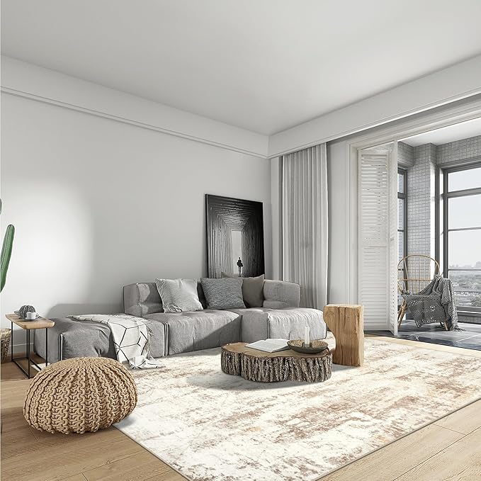 5x7 Area Rugs Washable Rug: Modern Abstract Living Room Rug Soft Anti-Skid Thin Carpet Indoor Floor Non-Shedding Carpets for Bedroom Dining Room Farmhouse Nursery Home Office - Beige Grey