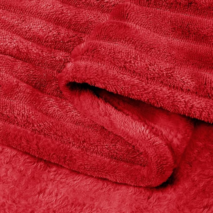 BEDELITE Fleece Blanket Queen Size – 3D Ribbed Jacquard Soft and Warm Decorative Fuzzy Blankets – Cozy, Fluffy, Plush Lightweight Throw Blankets for Couch, Bed, Sofa(Red, 90x90 inches)