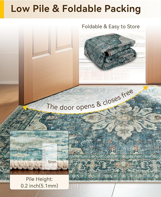 Area Rugs 2'x3' Kitchen Rugs Entry Rug Small Rugs for Entryway Kitchen Bathroom Door Mat Indoor Entrance,Washable Non Slip, Dark Blue Vintage