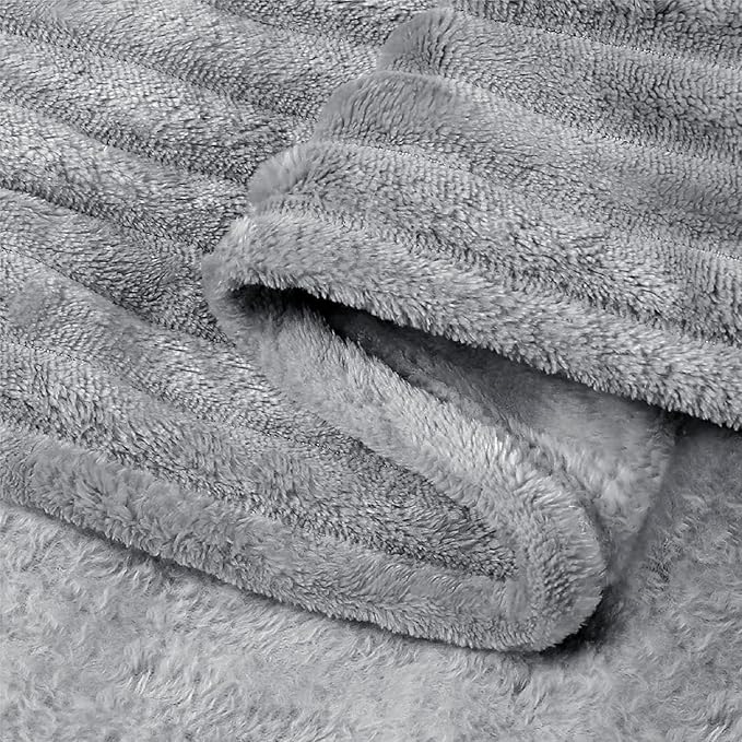 BEDELITE Fleece Throw Blanket for Couch – 3D Ribbed Jacquard Soft and Warm Decorative Fuzzy Blanket – Cozy, Fluffy, Plush Lightweight Grey Throw Blankets for Bed, Sofa, 50x60 inches