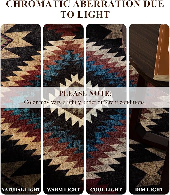 YIHOUSE Rustic Cabin Area Rug 4x6,Machine Washable Lodge Bear Rug,Non-Slip Low Pile Print Pattern Western Aztec Rug for Living Room Bedroom