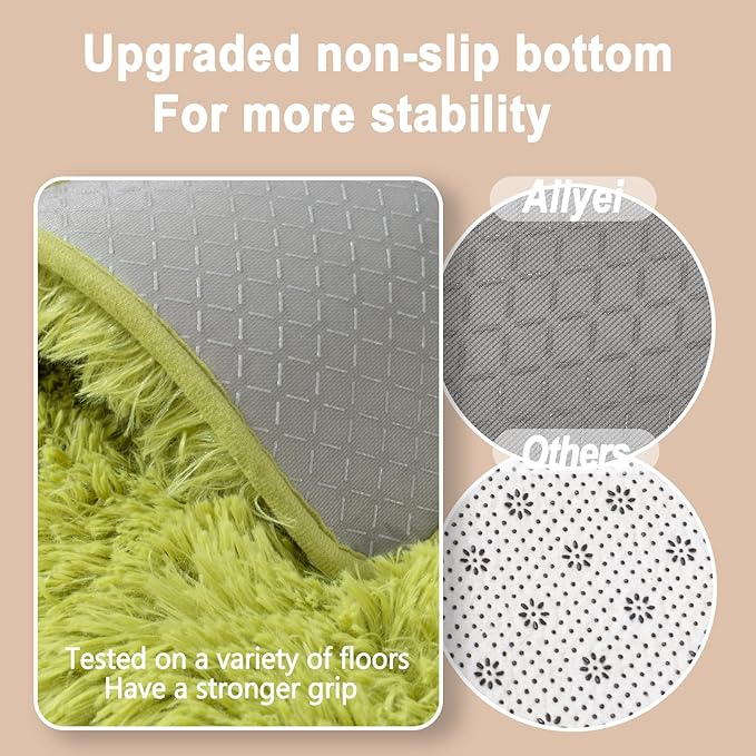 Soft Runner Rugs for Bedroom Hallways, 2x4 Grass Green Fluffy Shag Throw Area Rug Non Slip for Bedside Dorm, Long Shaggy Furry Carpet for Nursery Living Room
