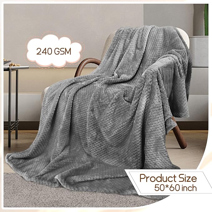 4 Pack Fleece Throw Blankets 50x60 Inches - Oeko-Tex Certified 100, 270 GSM Ultra Soft Plush for Bed, Couch and Cozy Gifts. 3D Waffle Texture, No Shedding No Pilling All Season (Dark Gray)
