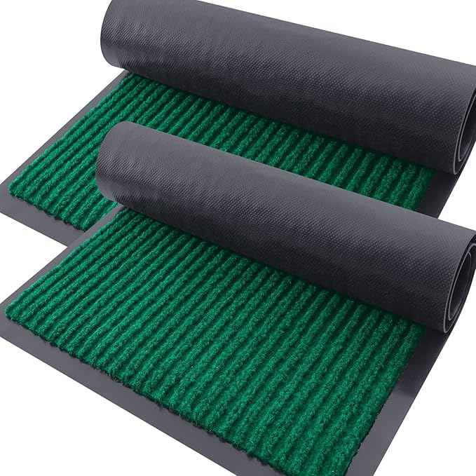 OLANLY Front Door Mat Indoor Outdoor Entrance, 2-Pack 71 x 23 Inch, Waterproof Heavy Duty Doormat, Fade Resistant, Low Profile, Easy Clean Patio Porch Welcome Floor Mats for Entry, Green