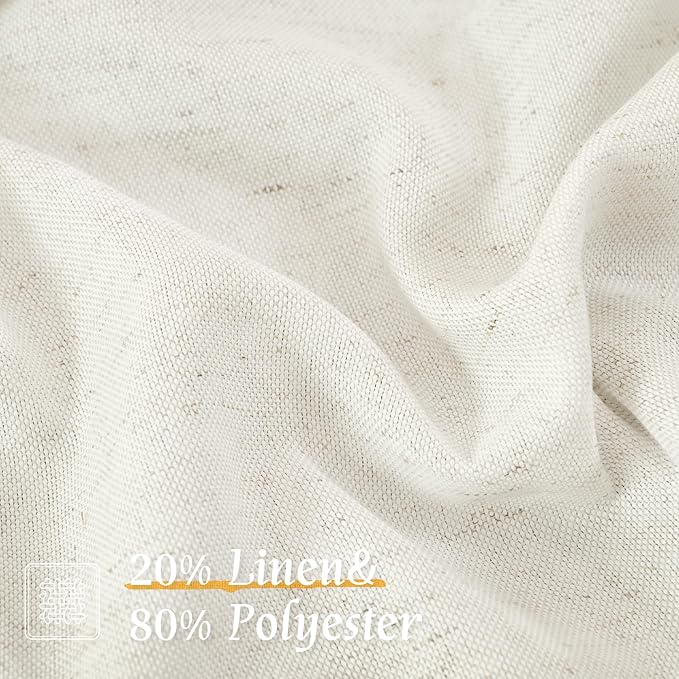 LAMIT Linen Semi Sheer Curtains 84 inch Long 2 Panels, Natural Ivory Soft Light Filtering Living Room Panels Rod Pocket Neutral Window Treatment Privacy Drapes for Bedroom/Farmhouse, 52 x 84 Inch