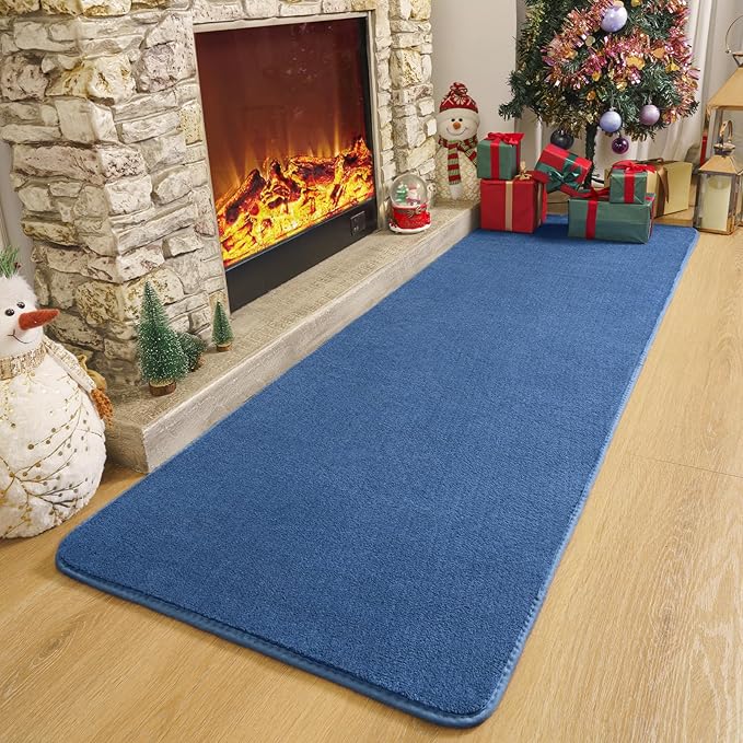 Amearea Modern Soft Hallway Runner Rug, 2x6 Feet Washable Runner Rugs for Hallway, Blue Fluffy Rug Bedroom Bedside Rugs, Non Slip Memory Foam Rug Carpet for Entrance Kitchen Living Room Decor