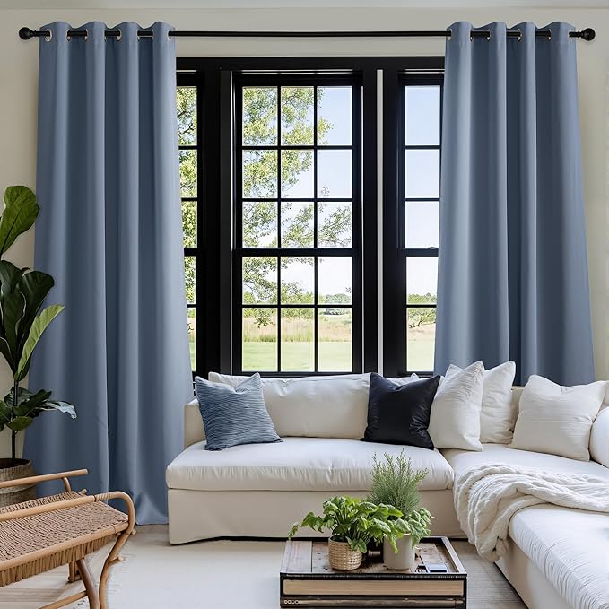 NICETOWN Room Darkening Draperies Curtains Panels, 2 Panels Stone Blue W52 x L90
