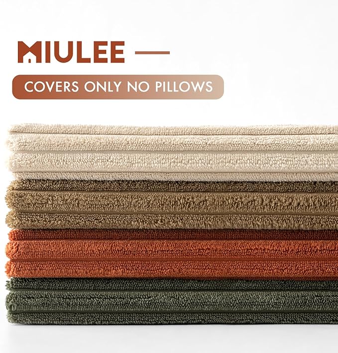 MIULEE Boho Farmhouse Throw Pillow Covers 18x18 Inch Set of 4 Rustic Modern Neutral Cushion Covers Soft Corduroy Nordic Home Decor for Couch Bed Sofa Living Room Rust-Olive Green