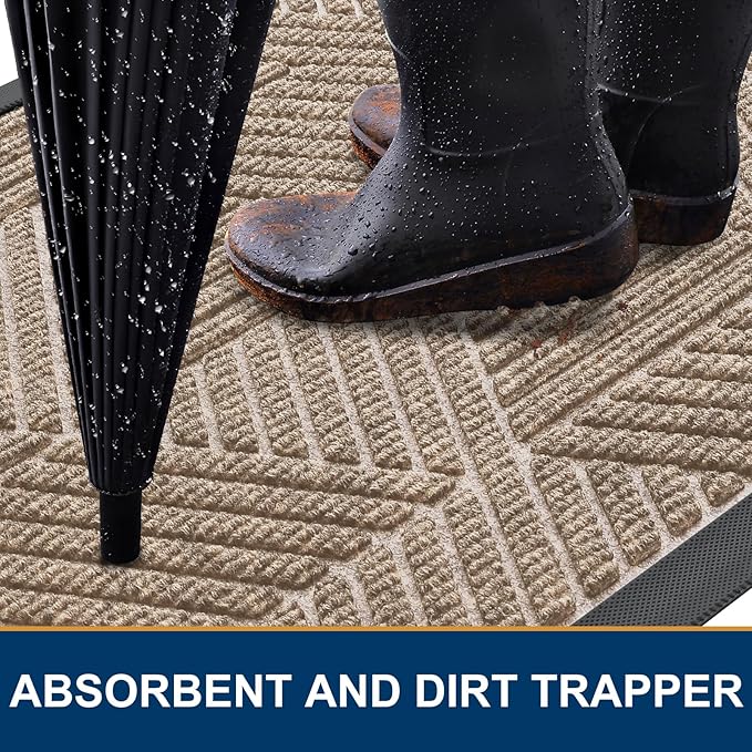 Smiry Front Door Mat Outside Entrance, Heavy Duty Sturdy Natural Rubber Doormat, Trap Dirt and Moisture, Easy Clean Low Profile Mats for Indoor Outdoor Entry, Irregular Triangle (29.5x17, Mixed Camel)