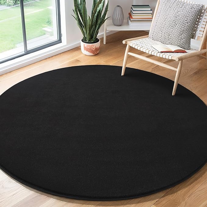 Amearea Black Round Area Rugs 5ft Washable Circle Rugs for Bedroom Living Room, Fluffy Indoor Thickened Memory Foam Rug, Non Slip Minimalist Circular Carpet for Kids Boys Girls Dorm Nursery Room Decor