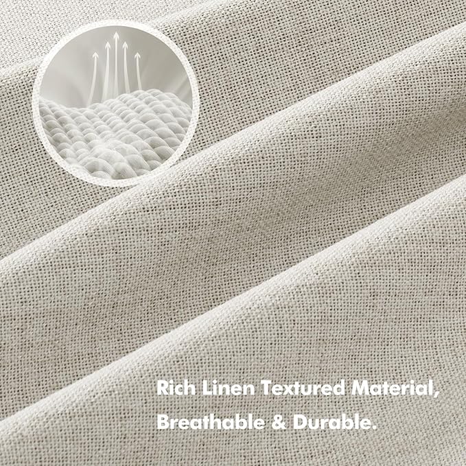 MIULEE 100% Blackout Linen Curtains for Bedroom, Light Cream Solid Luxury Decor Thermal Insulation Room Darkening Drapes for Living Room Nursery Back Tab Rod Pocket 42 x 84 Inches, 2 Panels