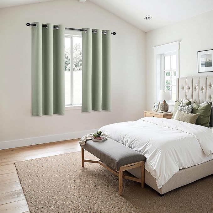 MIULEE Sage Green Blackout Curtains for Bedroom Living Room 64 Inches Long 2 Panels, Thermal Insulated Room Darkening Drapes Solid Grommet Top Noise Reducing Light Green Window Treatments 40x64 Inch