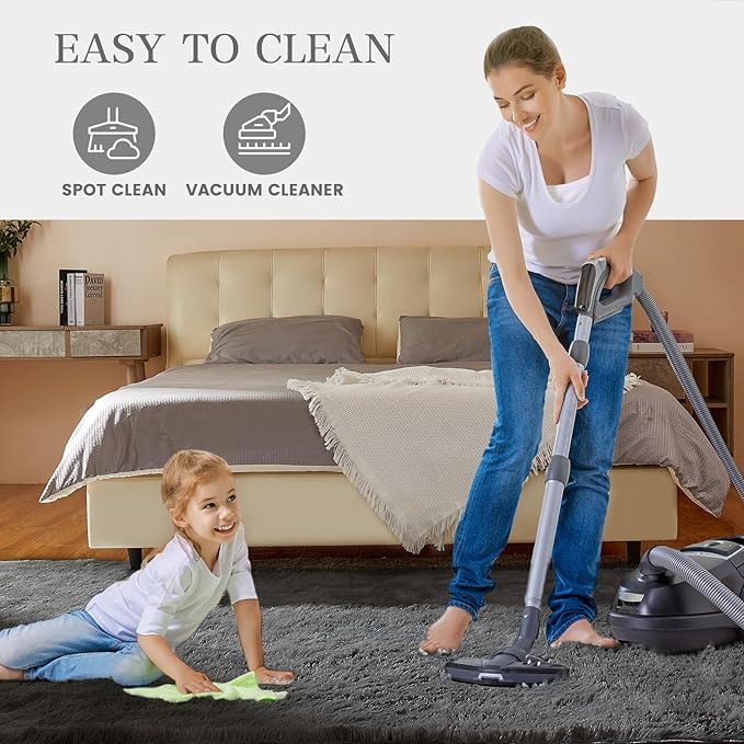 Cozy Shag Area Rug for Living Room, Anti-Skid Rectangular Indoor Floor Carpet for Kids Boys Girls Dorm Bedroom Playroom, Home Decor Aesthetic Enhancement (6x9 Feet, Solid Gray)