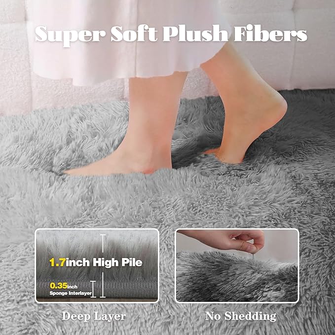 8x10 Area Rugs for Living Room: Fluffy Shag Soft Washable Rug Large Fuzzy Plush Indoor Carpet for Bedroom Nursery Playroom Kids Girls Boys Room (Grey, 8'x10')
