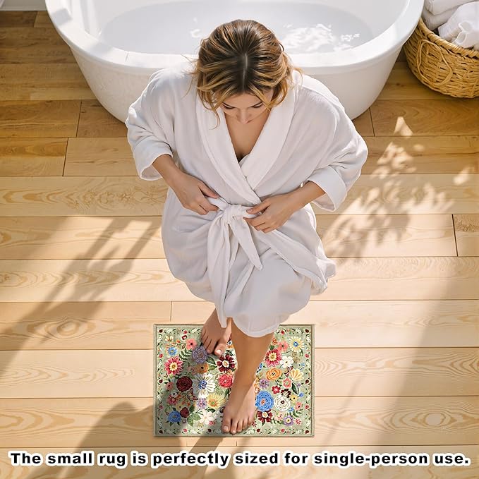 Area rugs 24x17 Inch Home Decor Entry Rug Green, Small Door Mat Bath Mats for Bathroom, Ultra-Thin Non Slip Floral Low Pile Tub Mat for Sink Shower Doorway Tub Kitchen Sink(2 x 1.4 ft, Green Garden)