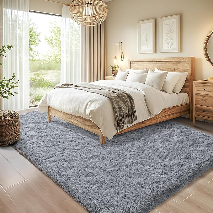 Chicrug Soft Area Rugs for Bedroom Living Room Plush Fluffy Rug 4x6 Feet, Shag Furry Area Rug Carpet Non Shedding for Nursery Children Kids Girls Room Home Decorative, Grey