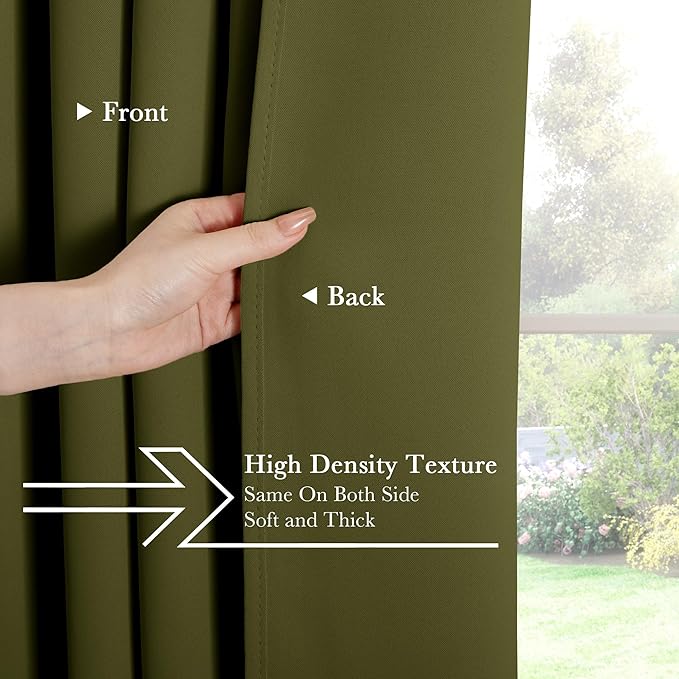 PONY DANCE Blackout Kitchen Curtains - Window Drapes Rod Pocket & Back Tab Energy Efficient Curtain Panels Xmas Home Decor for Kids' Room, 42-inch Wide by 45 Long, Olive Green, 2 PCs