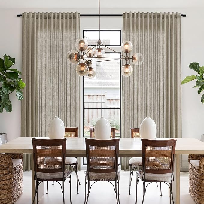 Mocha Linen Curtains 90 Inch Length 2 Panels Set for Living Room Rod Pocket Back Tab Window Drapes Light Filtering Modern Farmhouse Curtain 90 Inches Long for Dining Room Bedroom Nursery 52x90