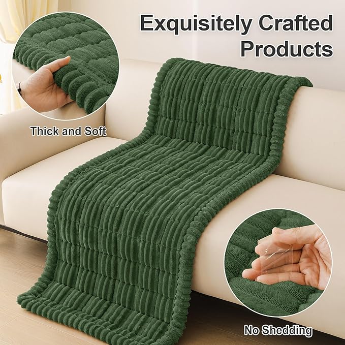 hyha Couch Covers for Dogs Washable, Non Slip Plush Dog Sofa Protectors, Fuzzy Pet Couch Covers for 3 Cushion Sofa Pet Friendly (Dark Green, 27.6" x 59")
