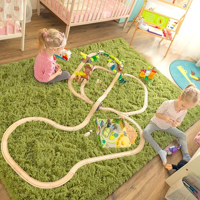 LOCHAS Ultra Soft Indoor Modern Area Rugs Fluffy Living Room Carpets for Children Bedroom Home Decor Nursery Rug 6x9 Feet, Green
