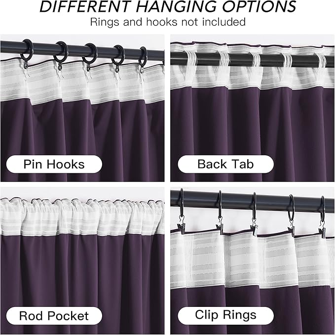 RYB HOME Purple Velvet Curtains 84 inches, Back Tab Soft Fabric Room Darkening Thermal Insulated Luxurious Home Decor Curtains for Living Room Bedroom, W 52" x L 84", 2 Panels Set