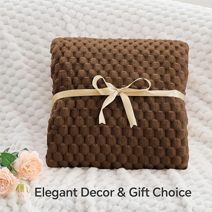 BEDELITE Fleece Blanket - 3D Jacquard Decorative Brown Throw Blankets for Couch & Bed, Soft and Cozy Warm Plush Fluffy Blanket All Seasons Suitable, 50x70Inches