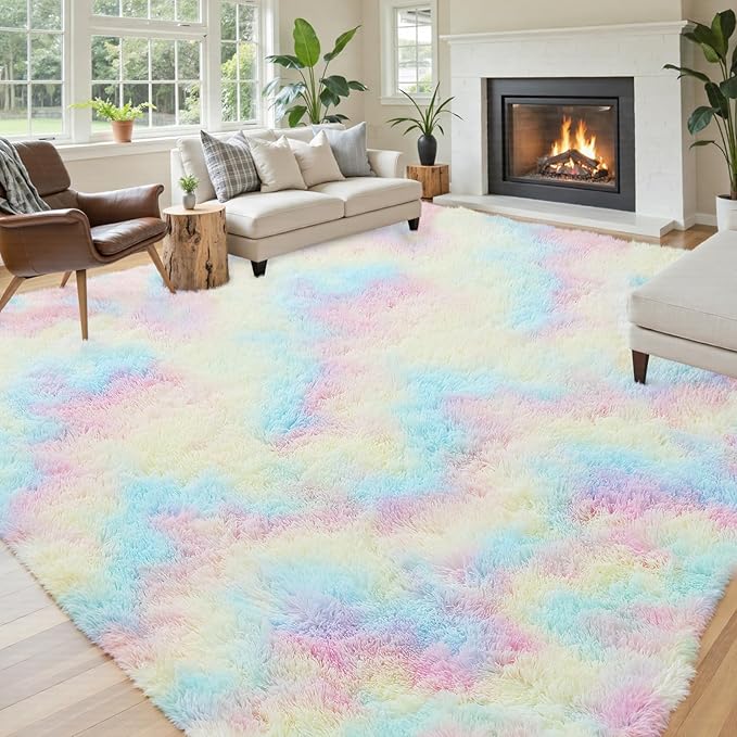 8x10 Area Rugs for Bedroom Living Room Fluffy, Large Area Rug Shag Shaggy Carpet Soft Plush Furry Bedside Rug, Machine Washable Area Rugs for Kids Girls Boys Home Decor(8 x 10, Rainbow)