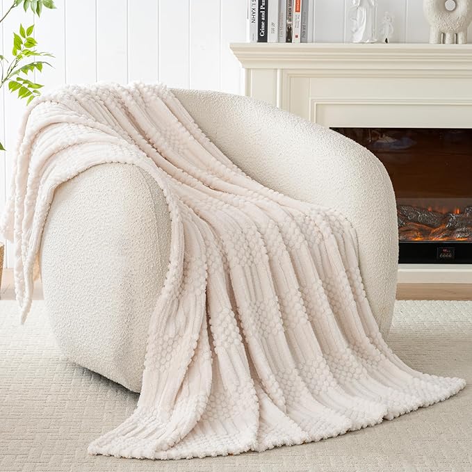 50x70 Inch Beige Throw Blanket - Soft & Fluffy Fleece, Cute & Aesthetic, Perfect for Sofa, Couch, Chair, Bed, Living Room & Bedroom, All-Season Use, Plush & Cozy Decorative Blanket