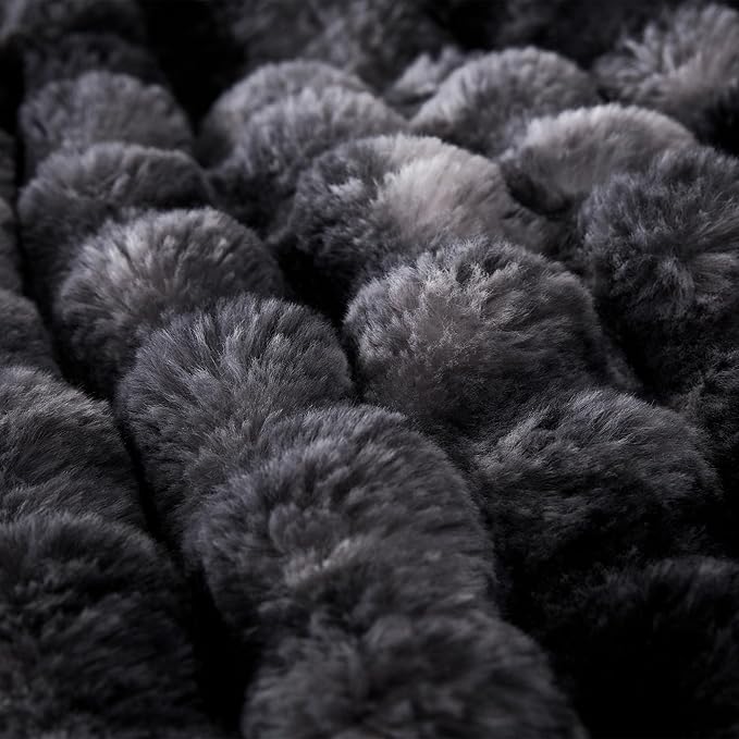 COOVA Faux Fur Throw Blanket for Couch, Cozy Soft and Fuzzy Plush Rabbit Fur Bubble Blanket for Sofa Bedroom Living Room, 60x80 Inches Tie Dye Black